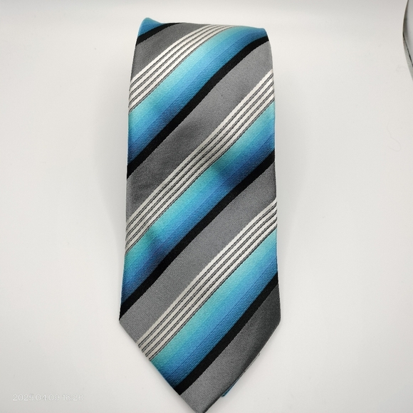 Alfani Silk Necktie Tie Striped Blue and Gray Handmade Classic Style Formal Tag - Picture 5 of 9